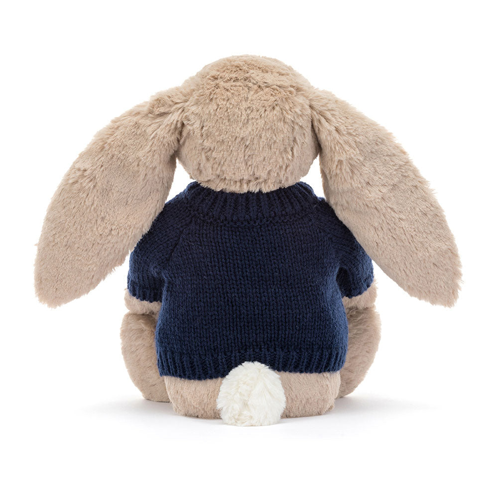 Blossom Beige Bunny 'Petal' with Personalised Navy Jumper, View 3