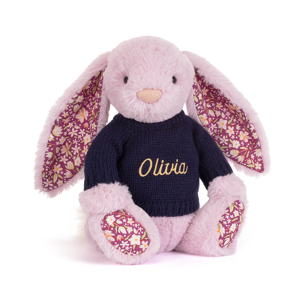 Thistlepop Blossom Luxe Bunny with Personalised Navy Jumper, Main View